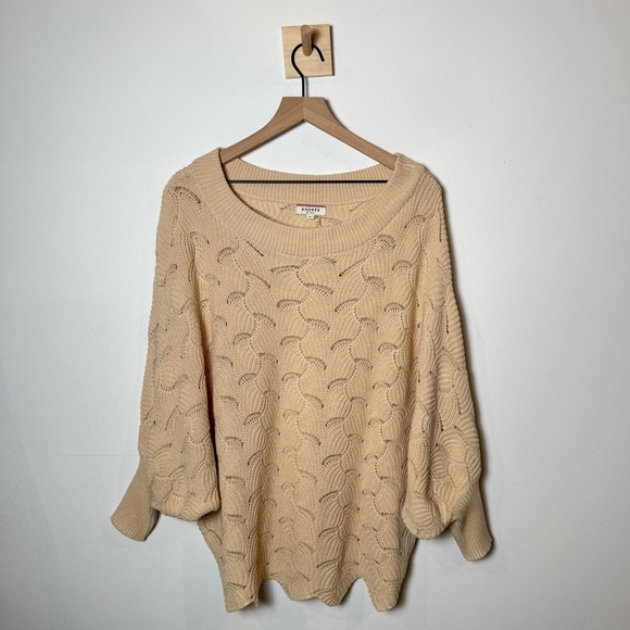 Andree by Unit Beige Cream Scalloped Detail Drop Shoulder Relaxed Fit Sweater S - Picture 1 of 8